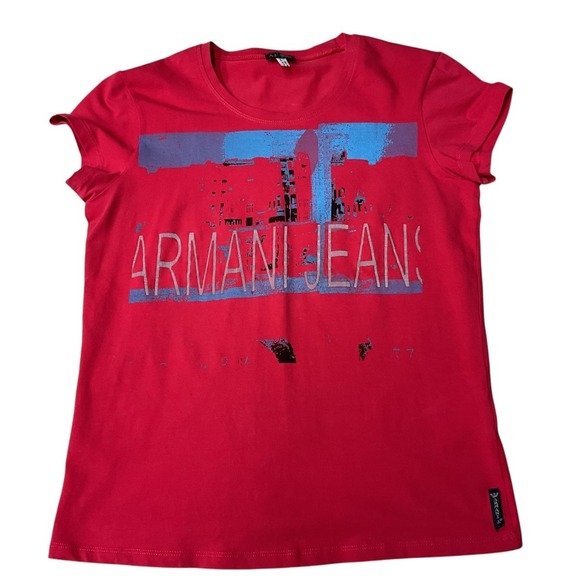 Armani Jeans Women's Short Sleeve Cotton Blend Graphic T-Shirt Top Size 10 - Picture 7 of 12